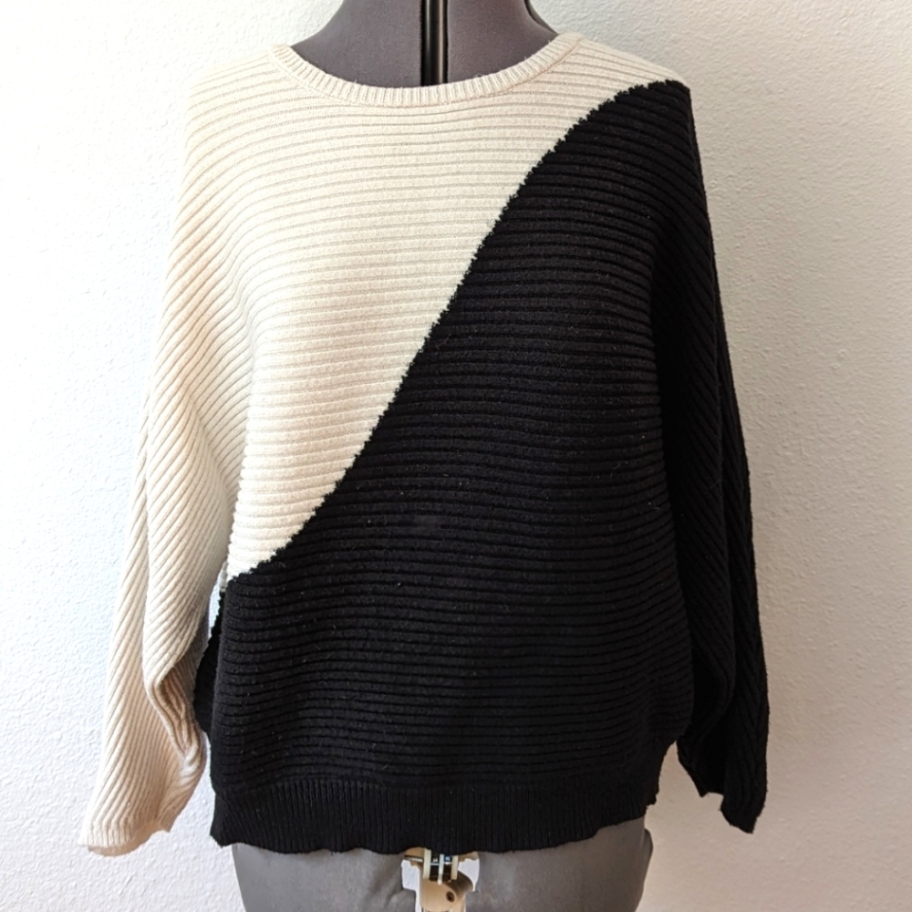 Express White And Black Color block sweater